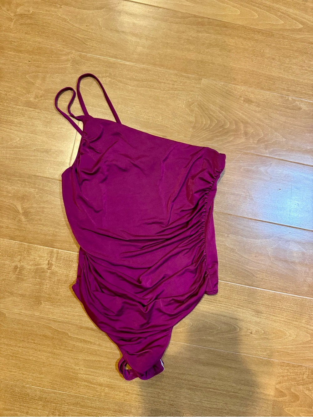 Fashion Nova Magenta Strappy One-Shoulder Ruched Bodysuit